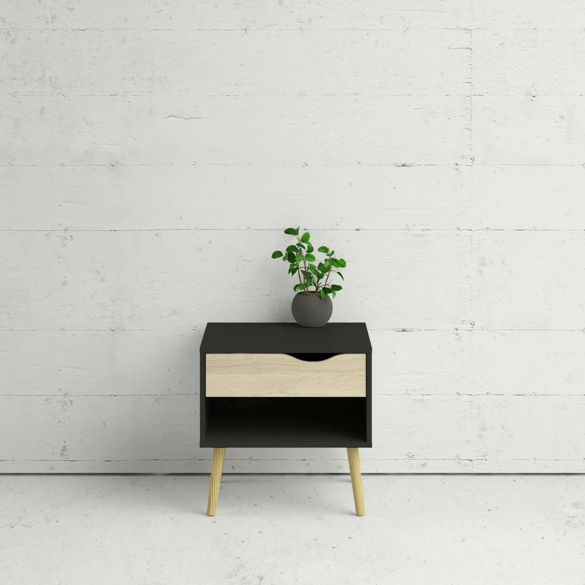 Comodino Drove, 50x39 h50 cm, Nero e Quercia<Dmora New