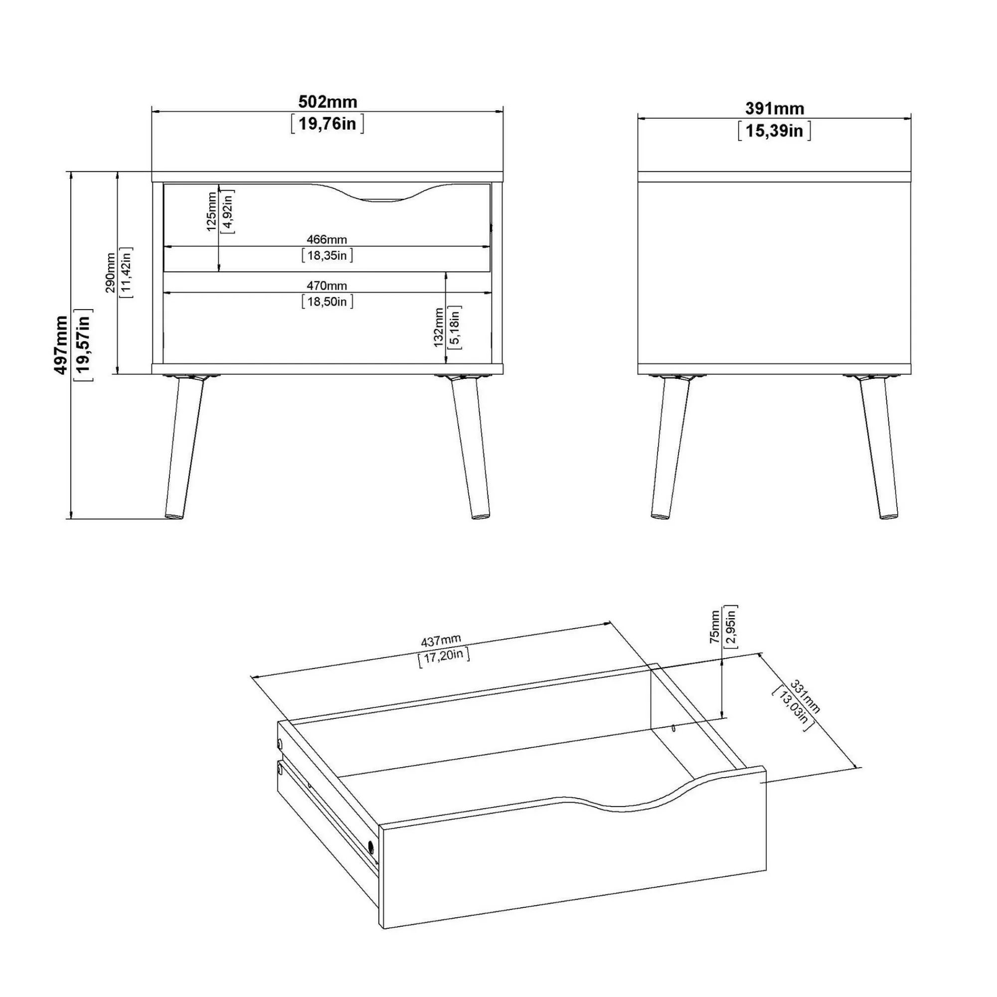 Comodino Drove, 50x39 h50 cm, Nero e Quercia<Dmora New
