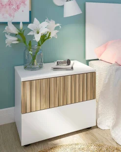 Comodino Dzoratt, 50x42 h34 cm, Bianco e Rovere<Dmora Flash Sale