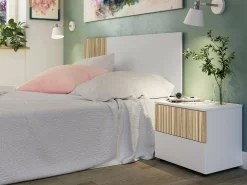 Comodino Dzoratt, 50x42 h34 cm, Bianco e Rovere<Dmora Flash Sale