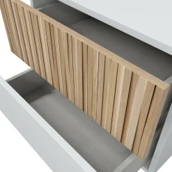 Comodino Dzoratt, 50x42 h34 cm, Bianco e Rovere<Dmora Flash Sale