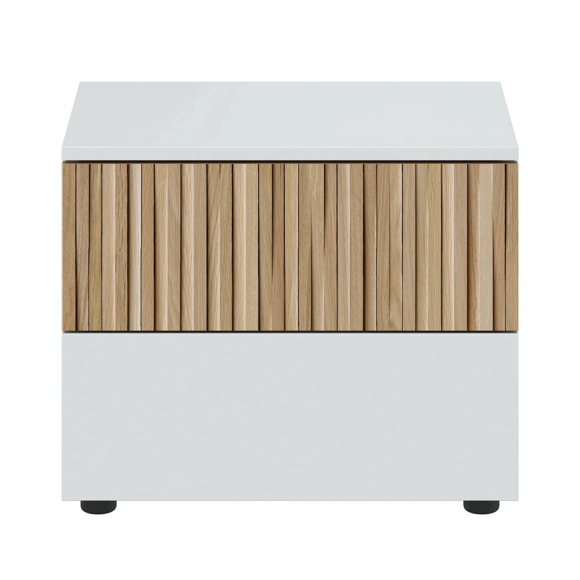 Comodino Dzoratt, 50x42 h34 cm, Bianco e Rovere<Dmora Flash Sale