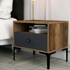 Comodino Editta, 56x40h51 cm, Noce e Antracite<Dmora Clearance