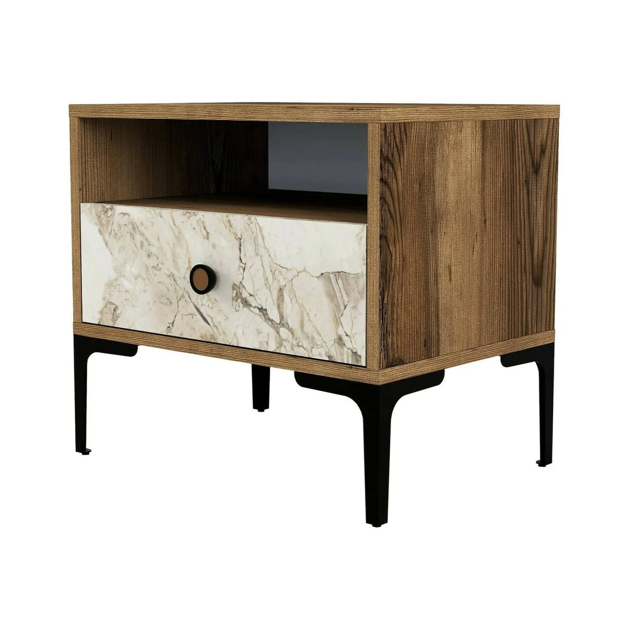 Comodino Editta, 56x40h51 cm, Noce e Bianco Marmo<Dmora Clearance