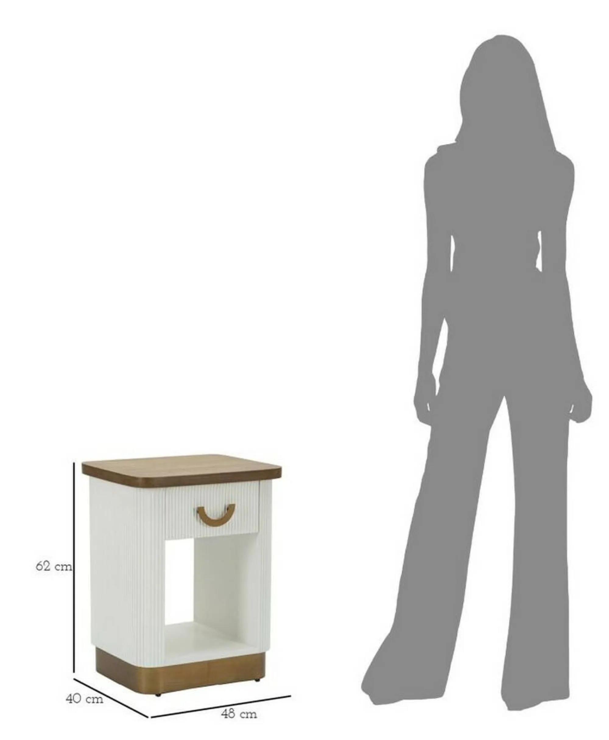 Comodino Fagends, 48x40 h62 cm, Bianco e Marrone<Dmora Fashion