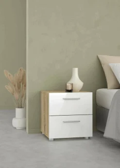 Comodino Fedora, 40x40 h42 cm, Quercia e Bianco<Dmora Discount