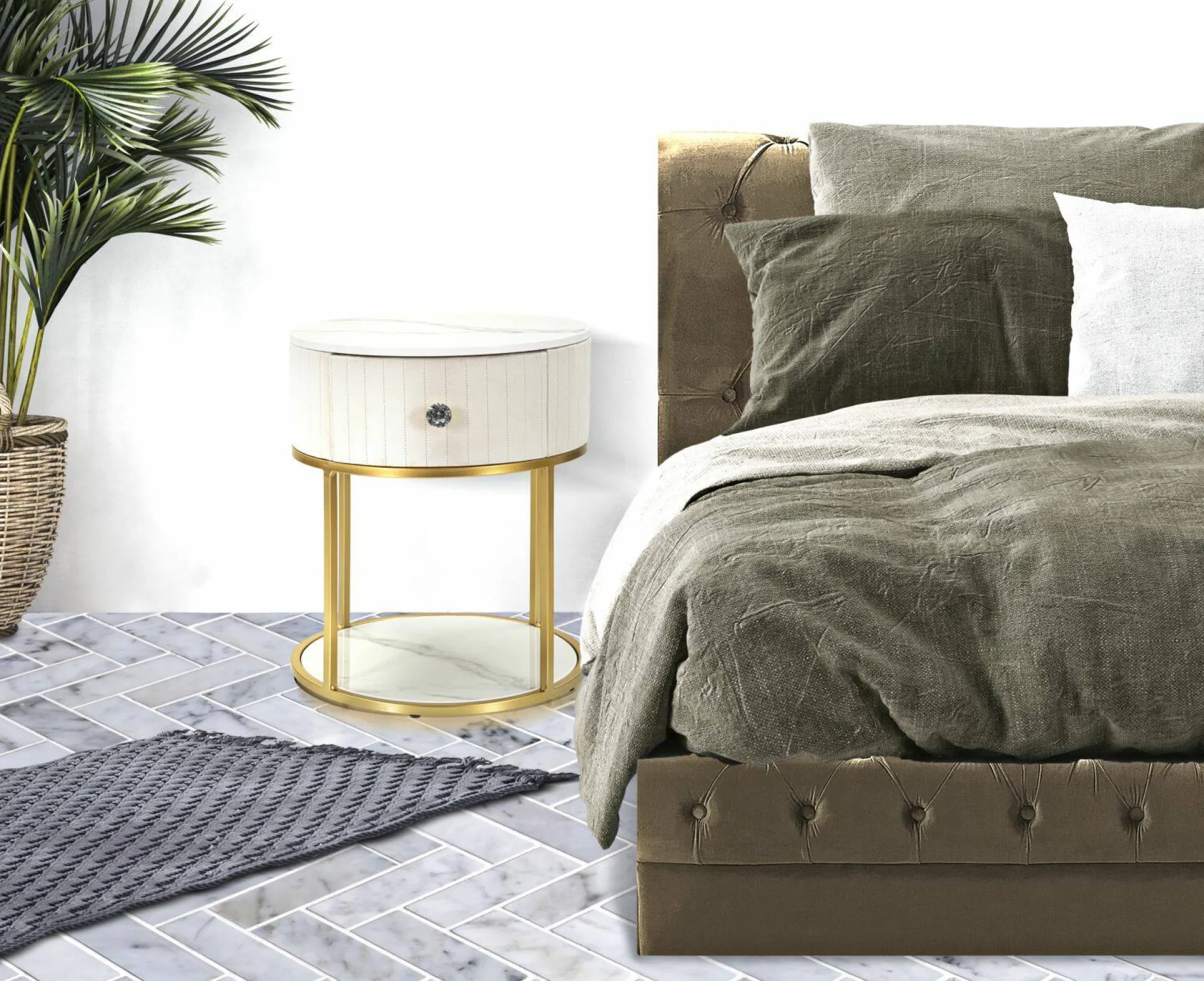 Comodino Gerhard, 42x42 h48 cm, Crema e Bianco<Dmora Clearance