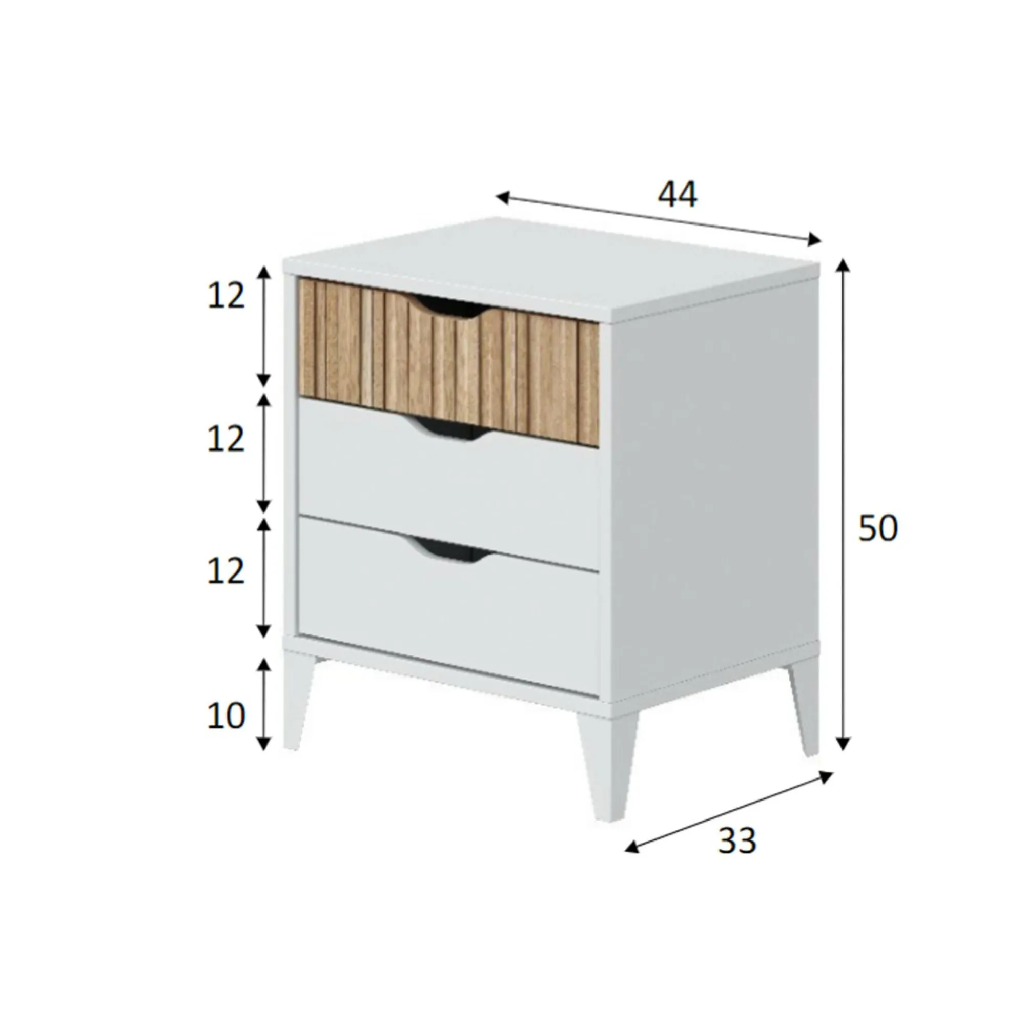 Comodino Jessa, 44x33 h50 cm, Bianco e Rovere<Dmora Shop