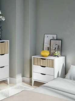 Comodino Jessa, 44x33 h50 cm, Bianco e Rovere<Dmora Shop