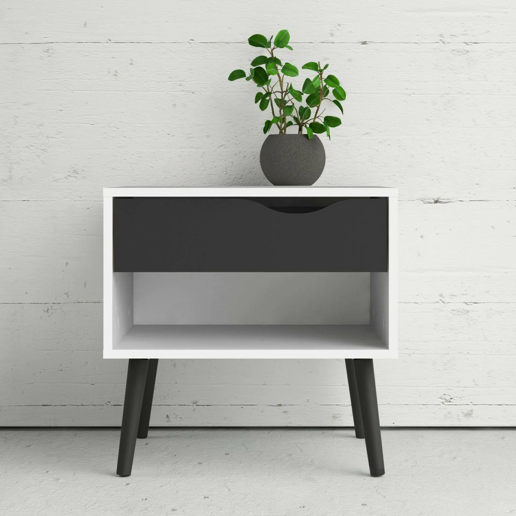 Comodino Lucina, 50x39 h49 cm, Bianco e Nero<Dmora Outlet