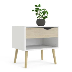 Comodino Lucina, 50x39 h49 cm, Bianco e Quercia<Dmora Hot
