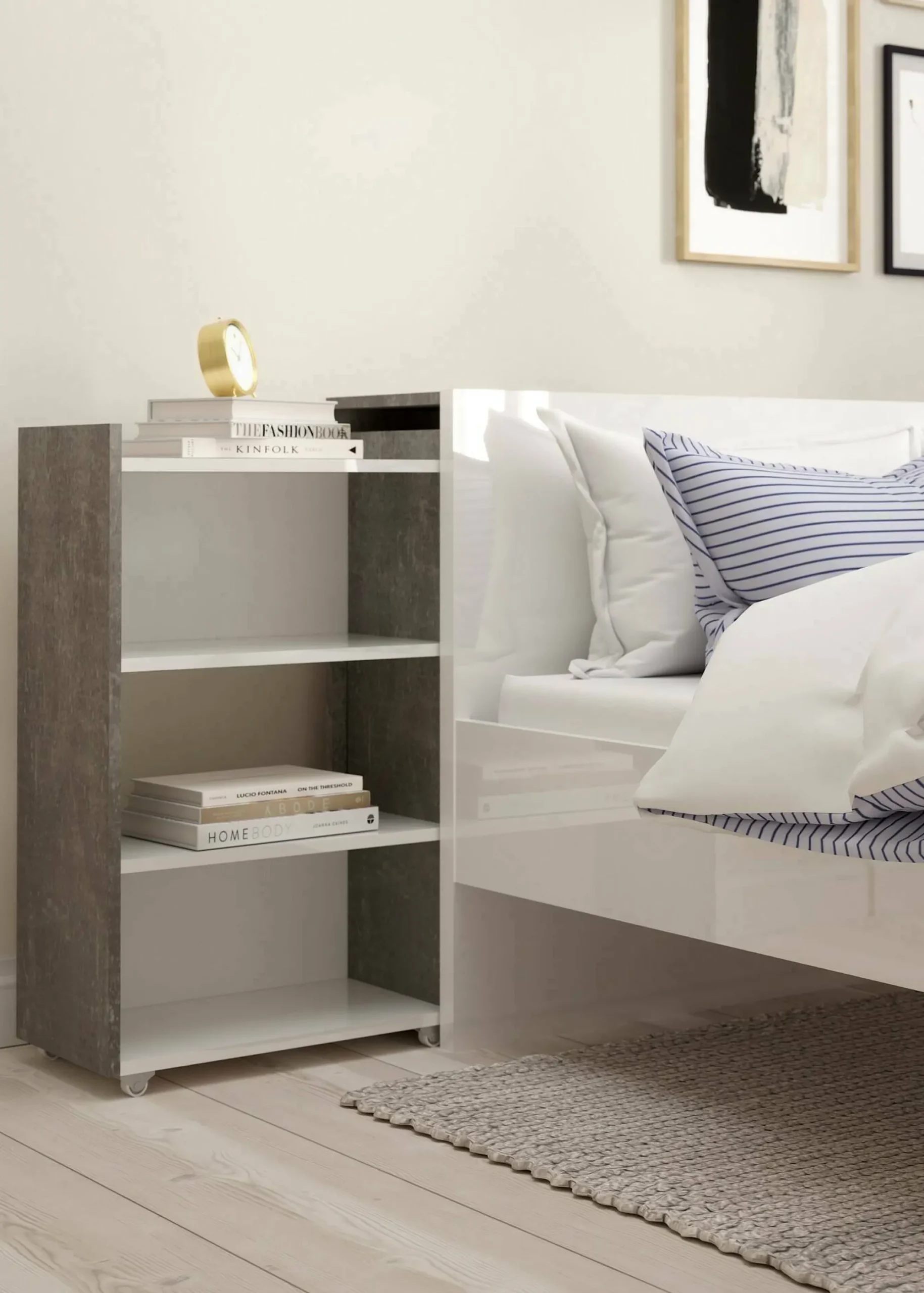 Comodino Peridoto, 26x145 h80 cm, Cemento e Bianco<Dmora Flash Sale