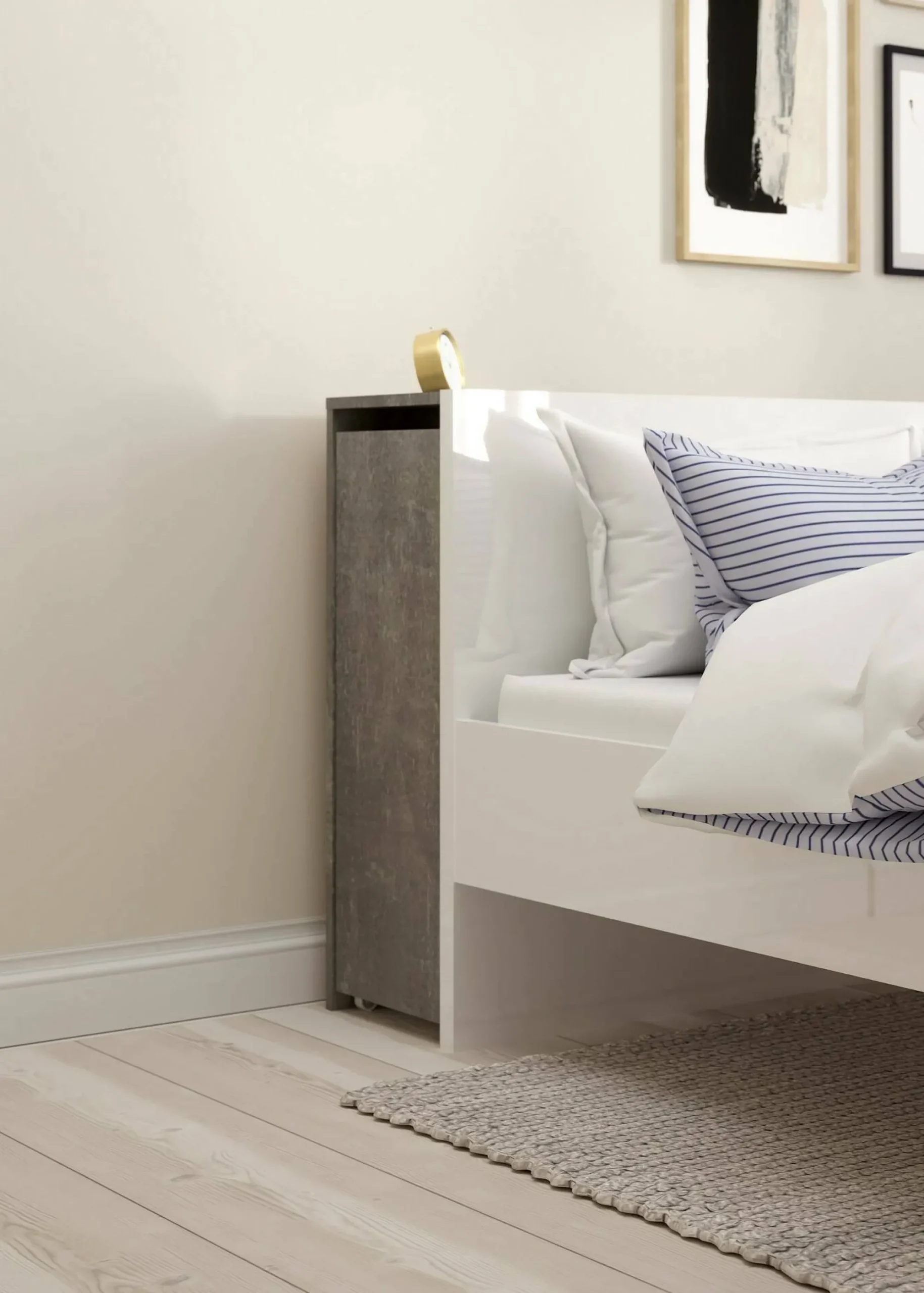 Comodino Peridoto, 26x145 h80 cm, Cemento e Bianco<Dmora Flash Sale