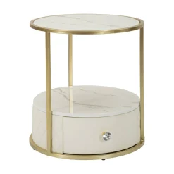 Comodino Piandisco, 43x43 h48 cm, Bianco e Oro<Dmora Cheap