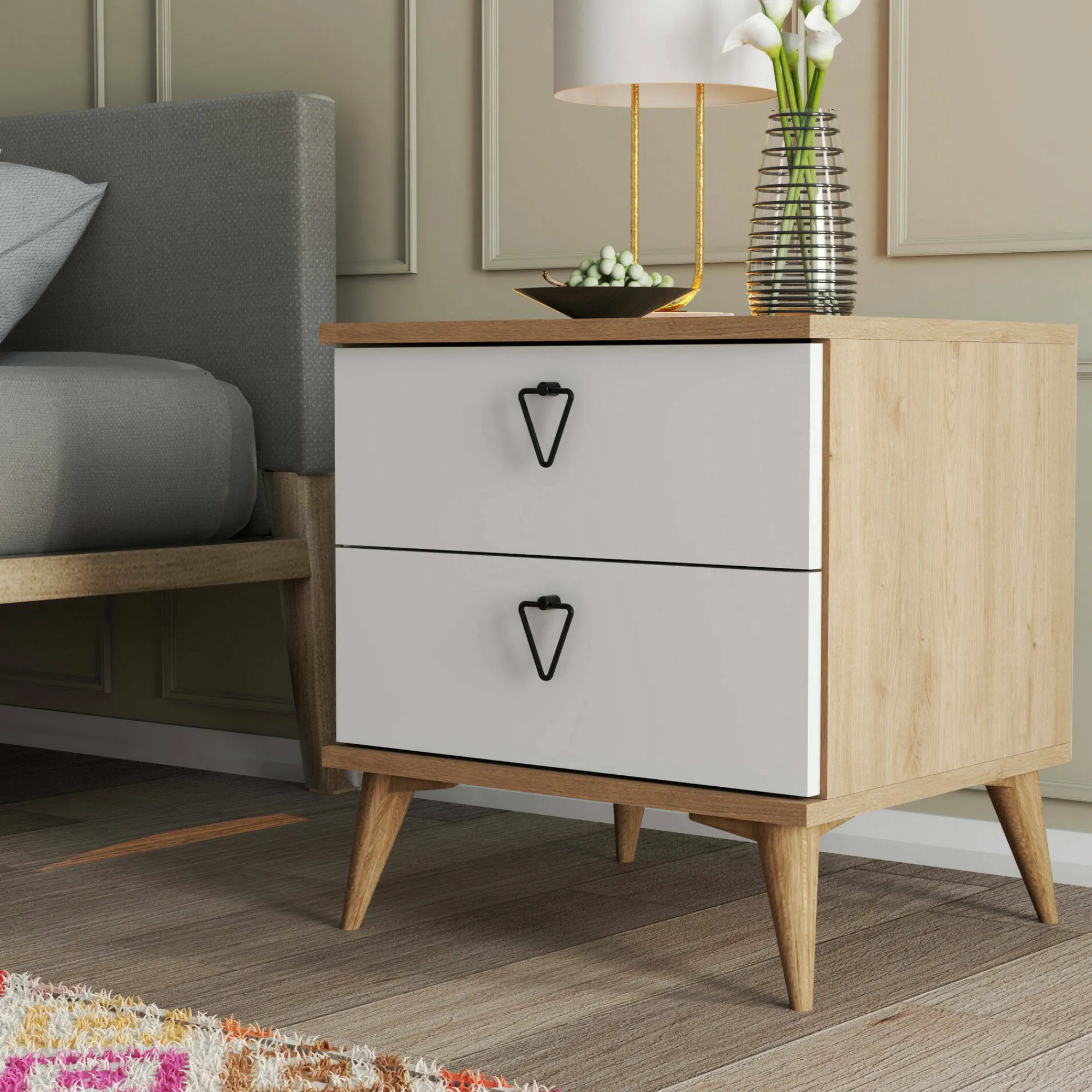 Comodino Pilar, 52x45 h55 cm, Quercia e Bianco<Dmora Flash Sale