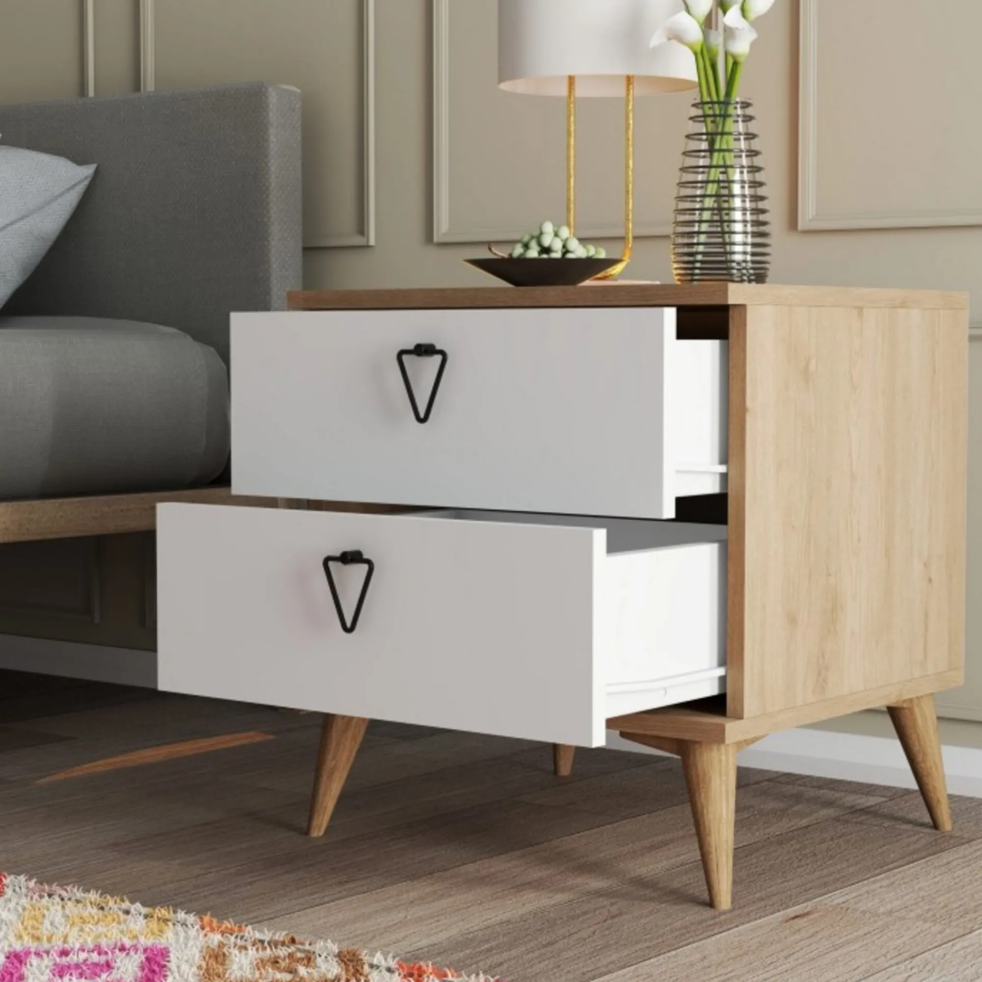 Comodino Pilar, 52x45 h55 cm, Quercia e Bianco<Dmora Flash Sale