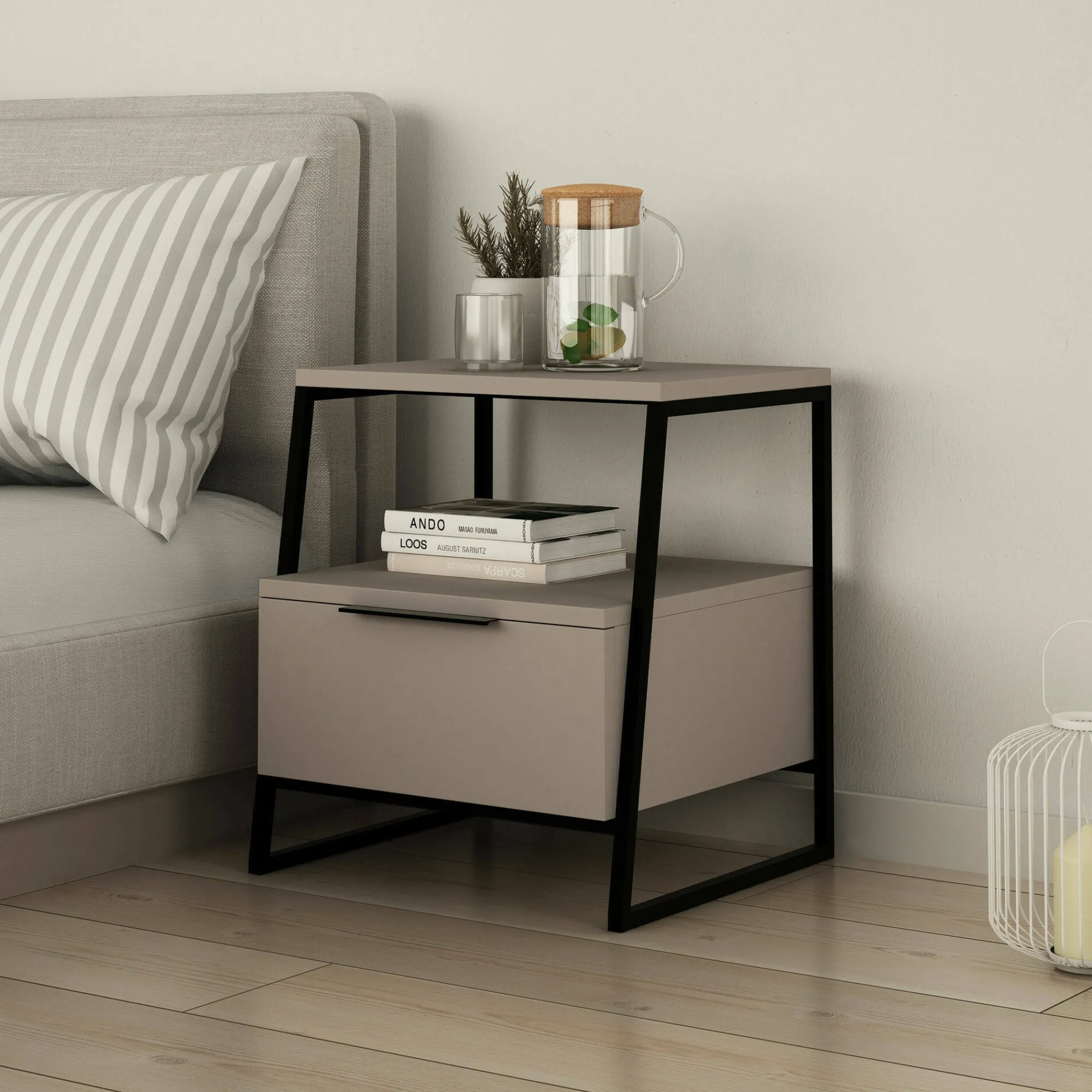 Comodino Rosita, 45x41 h50 cm, Beige e Nero<Dmora Sale