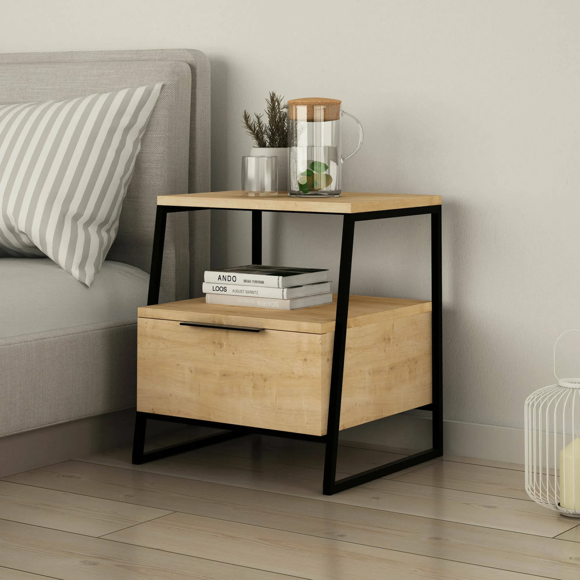 Comodino Rosita, 45x41 h50 cm, Quercia e Nero<Dmora New