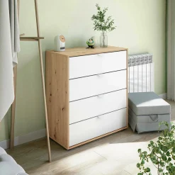 Comodino Spinello, 78x40 h86 cm, Bianco e Rovere Nodi<Dmora Flash Sale