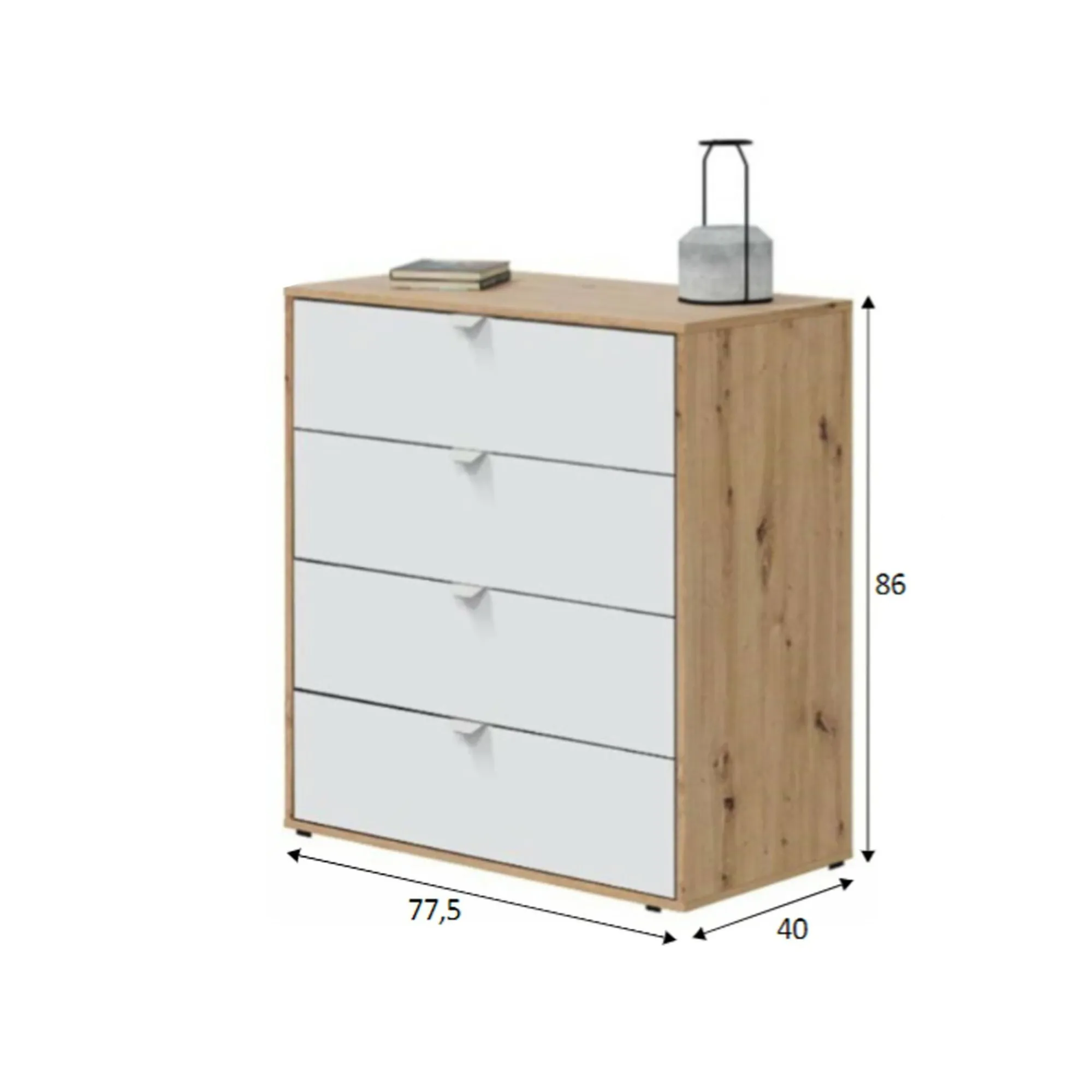Comodino Spinello, 78x40 h86 cm, Bianco e Rovere Nodi<Dmora Flash Sale