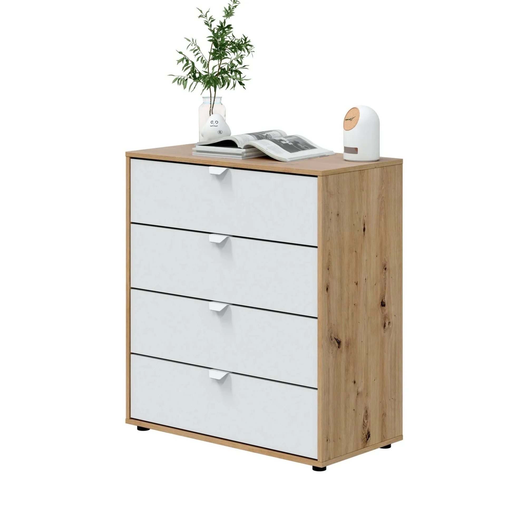 Comodino Spinello, 78x40 h86 cm, Bianco e Rovere Nodi<Dmora Flash Sale