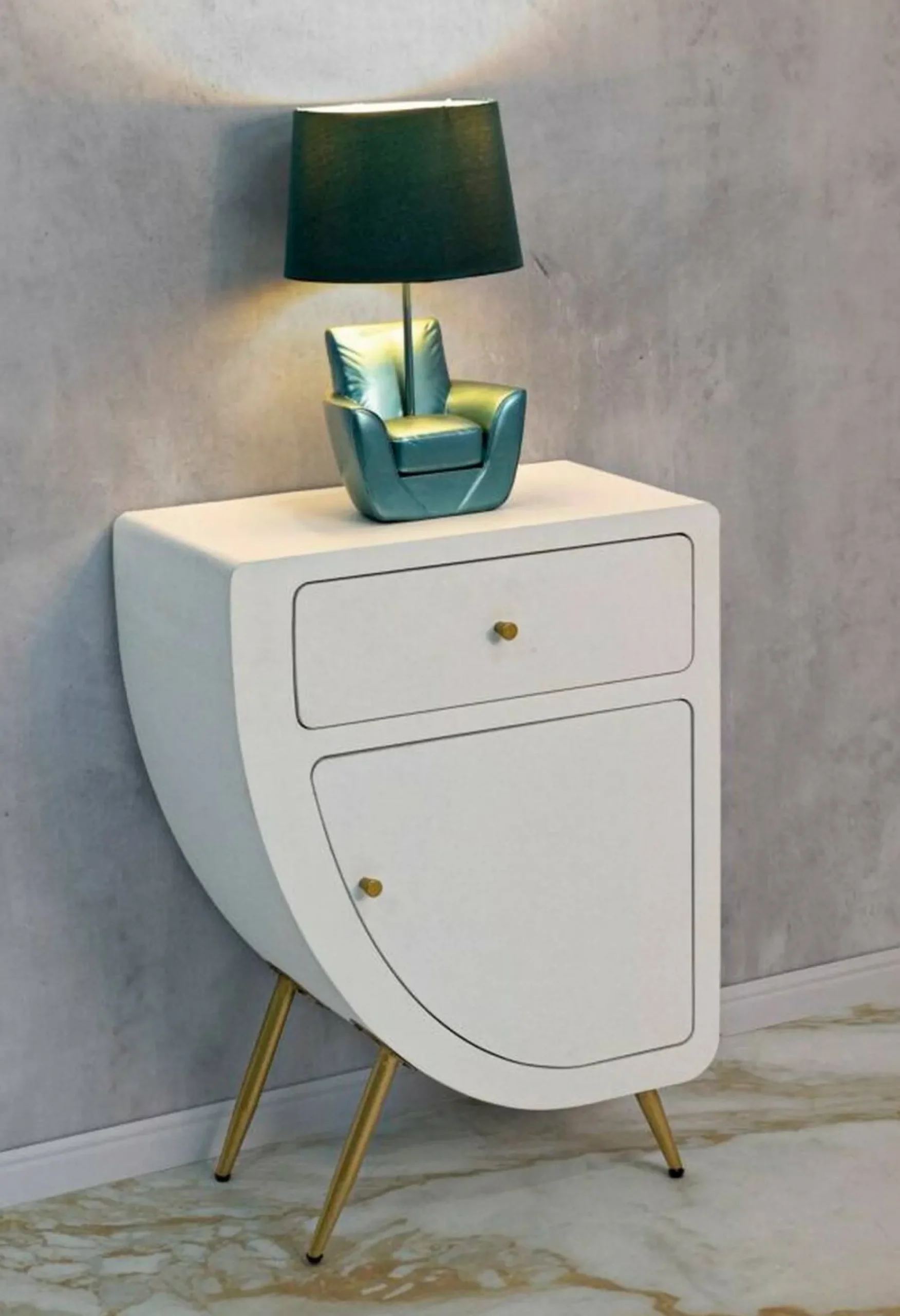 Comodino Suze, Bianco e Oro, 60x32 h79 cm<Dmora Clearance
