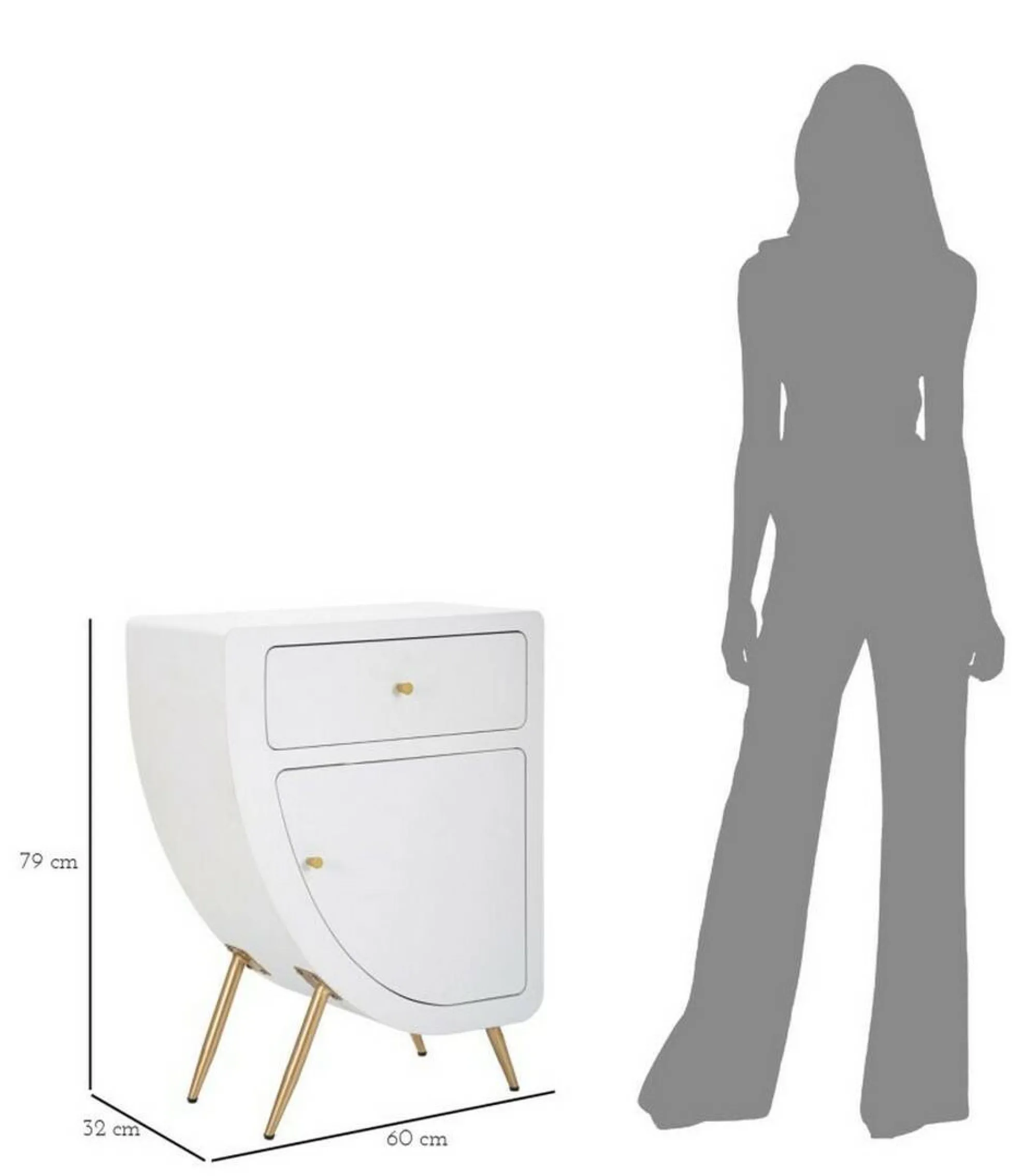 Comodino Suze, Bianco e Oro, 60x32 h79 cm<Dmora Clearance