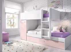 Composizione camera da letto Hikaa, 244x112 h150 cm, Bianco e Rosa<Dmora New