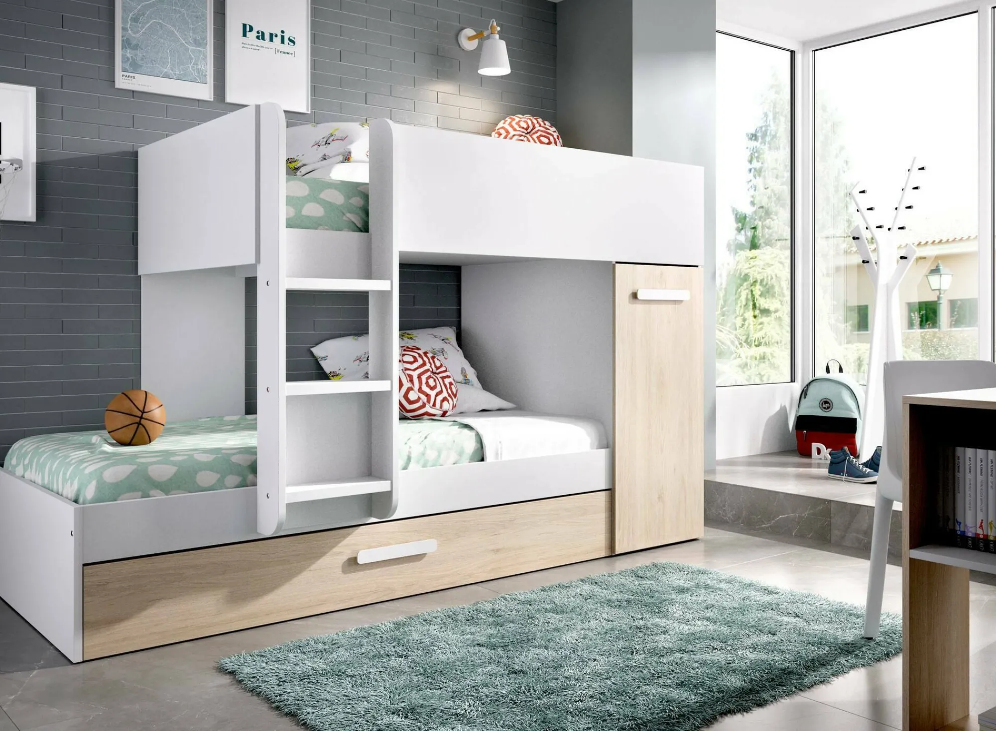 Composizione camera da letto Agle, 244x112h150 cm, Rovere e Bianco<Dmora Outlet