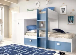 Composizione camera da letto Dbajram, 271x111h150 cm, Bianco e Blu<Dmora Outlet