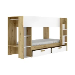 Composizione camera da letto Keli, 245x110 h150 cm, Bianco e Rovere Nodi<Dmora Best