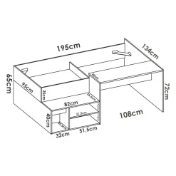 Composizione camera da letto Argh, 195x134h73 cm, Bianco e Rovere<Dmora New