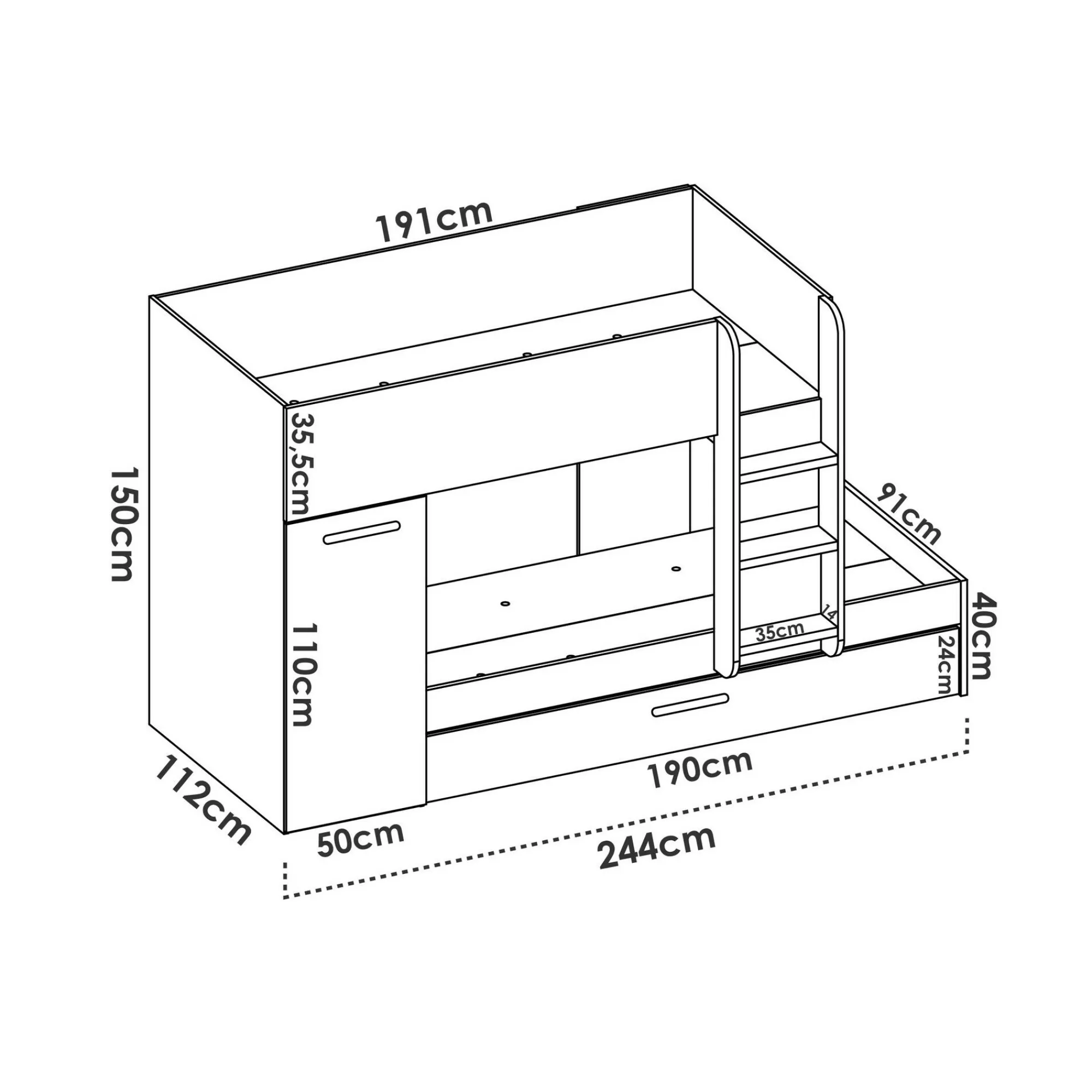 Composizione camera da letto Hikaa, 244x112 h150 cm, Bianco e Rosa<Dmora New