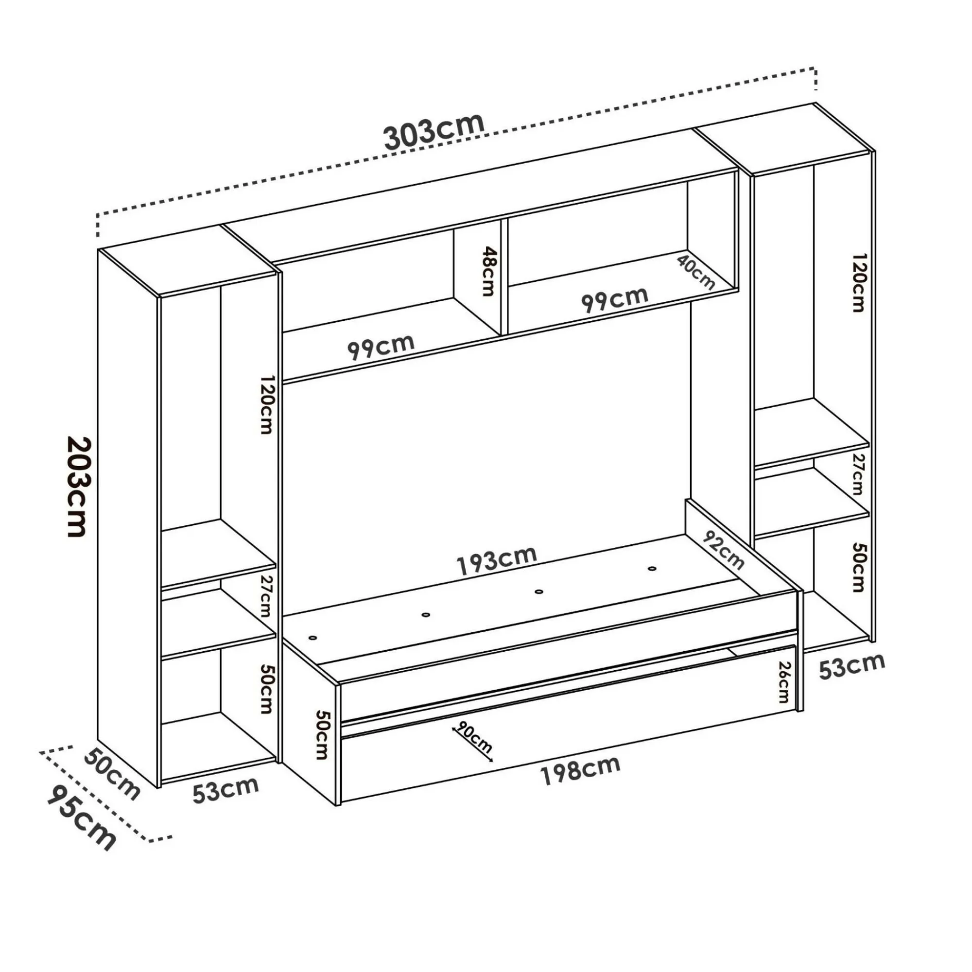 Composizione camera da letto Giustizia, 303x97h203 cm, Rovere e Bianco<Dmora Best Sale
