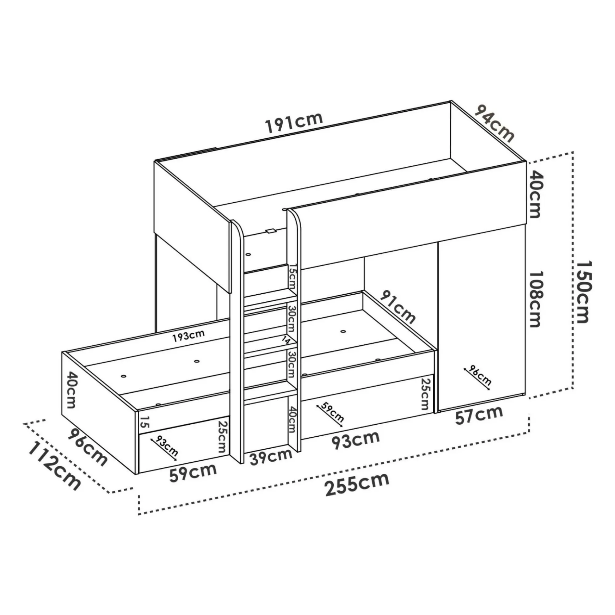 Composizione camera da letto Pax, 255x112h150 cm, Bianco e Rovere<Dmora Cheap