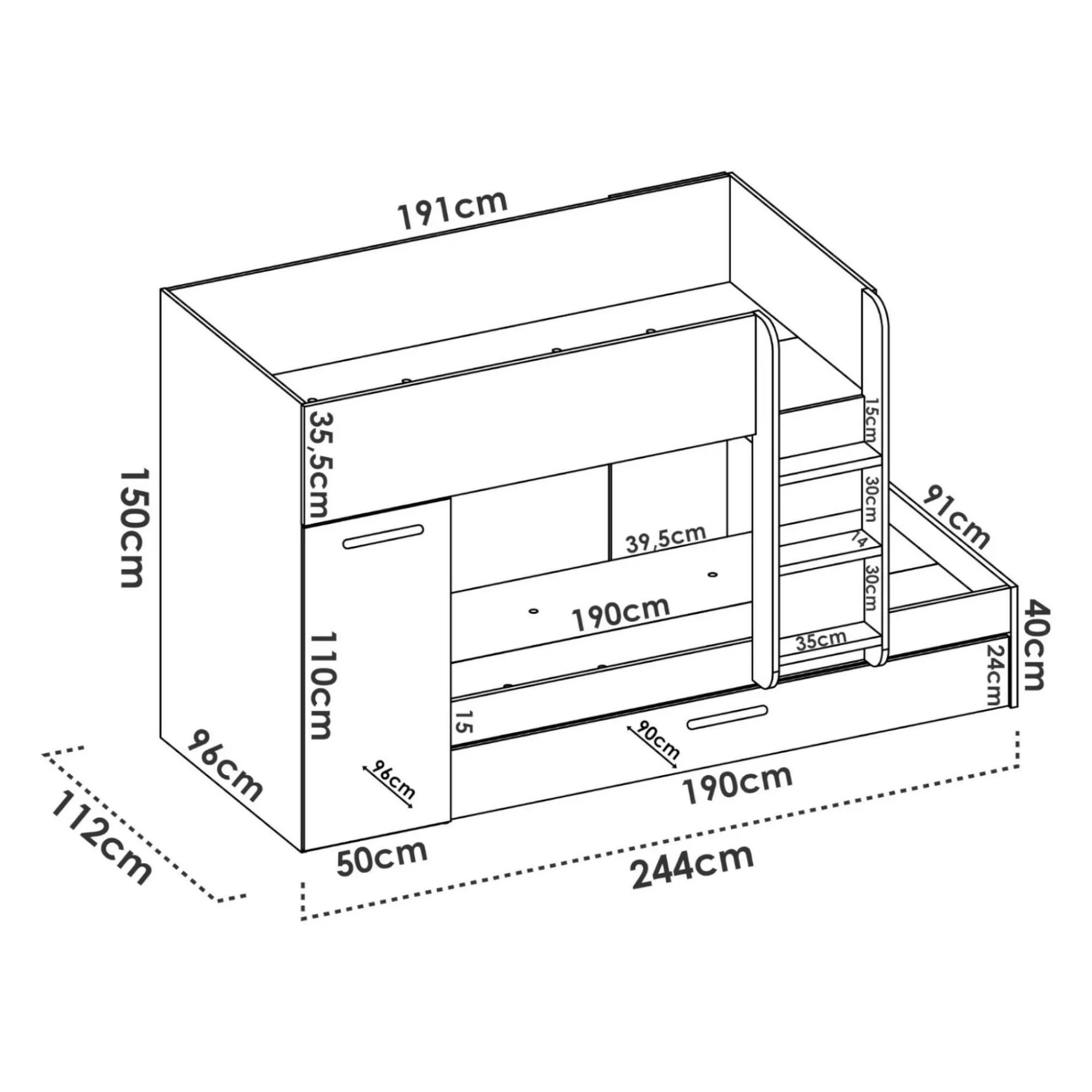 Composizione camera da letto Agle, 244x112h150 cm, Rovere e Bianco<Dmora Outlet