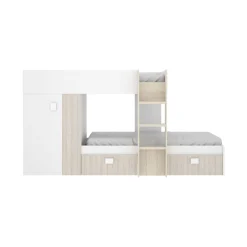 Composizione camera da letto Araba, 271x111h150 cm, Bianco e Rovere<Dmora Online