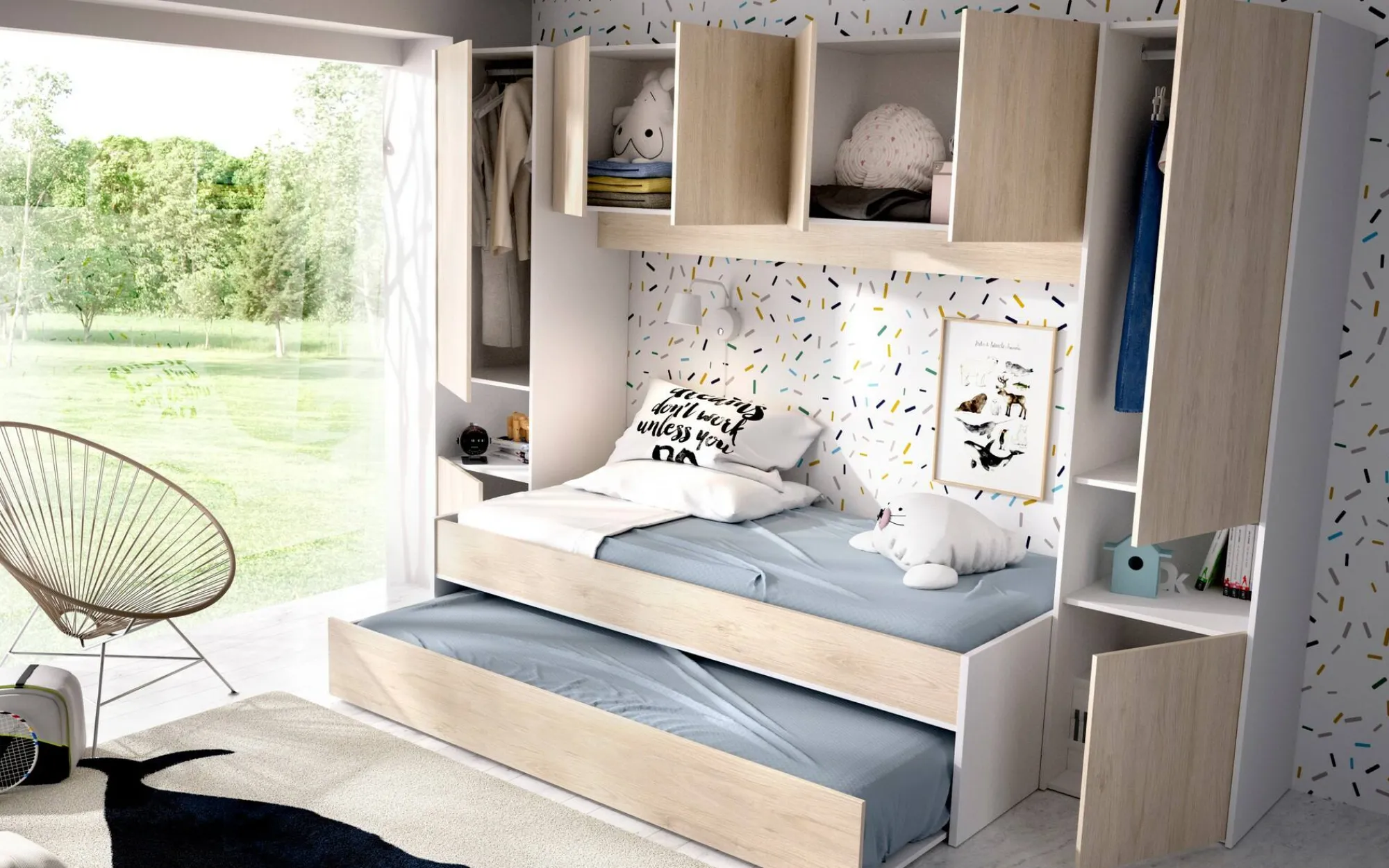 Composizione camera da letto Giustizia, 303x97h203 cm, Rovere e Bianco<Dmora Best Sale