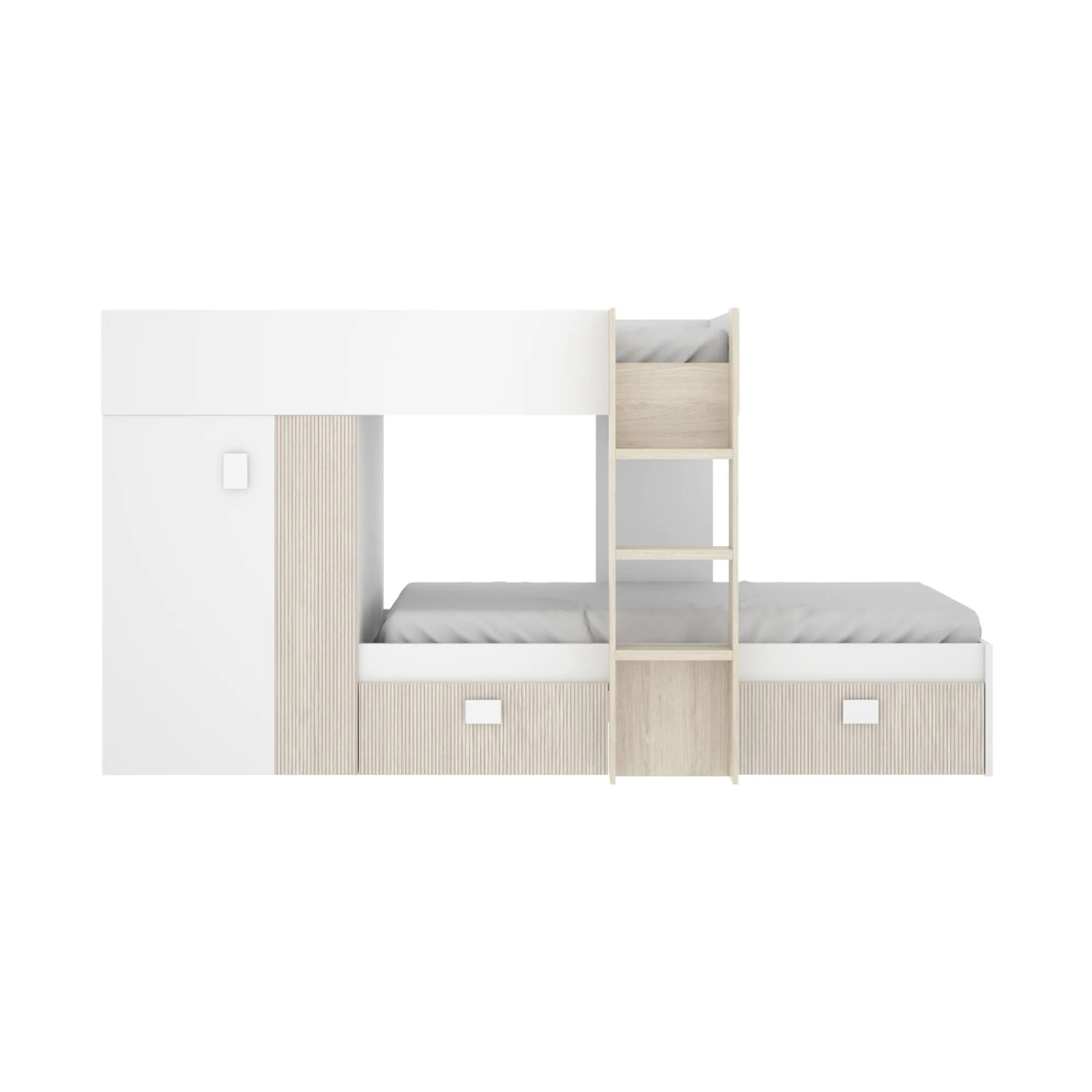 Composizione camera da letto Araba, 271x111h150 cm, Bianco e Rovere<Dmora Online