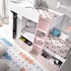 Composizione camera da letto Araba, 271x111h150 cm, Bianco e Rosa<Dmora Fashion