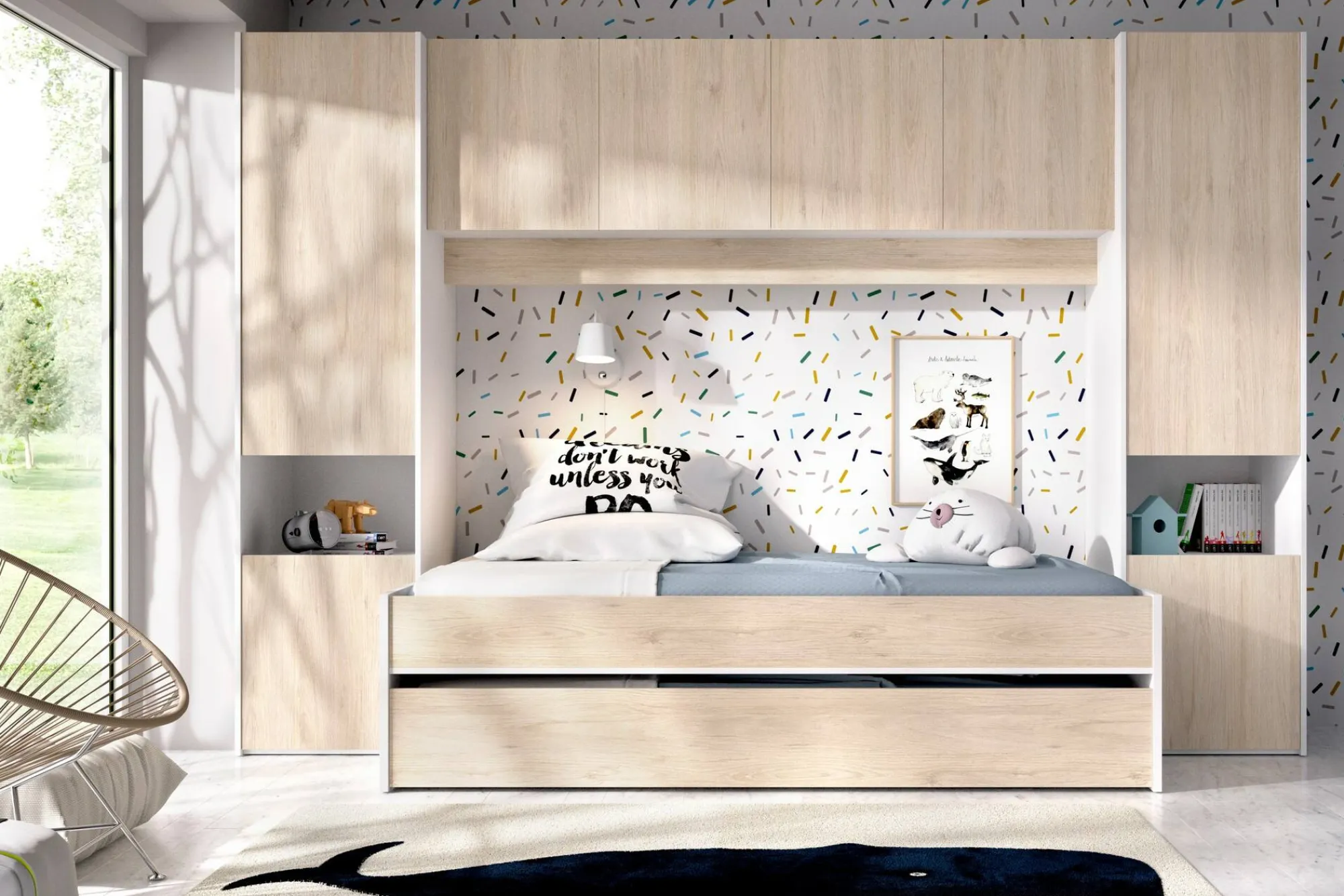 Composizione camera da letto Giustizia, 303x97h203 cm, Rovere e Bianco<Dmora Best Sale