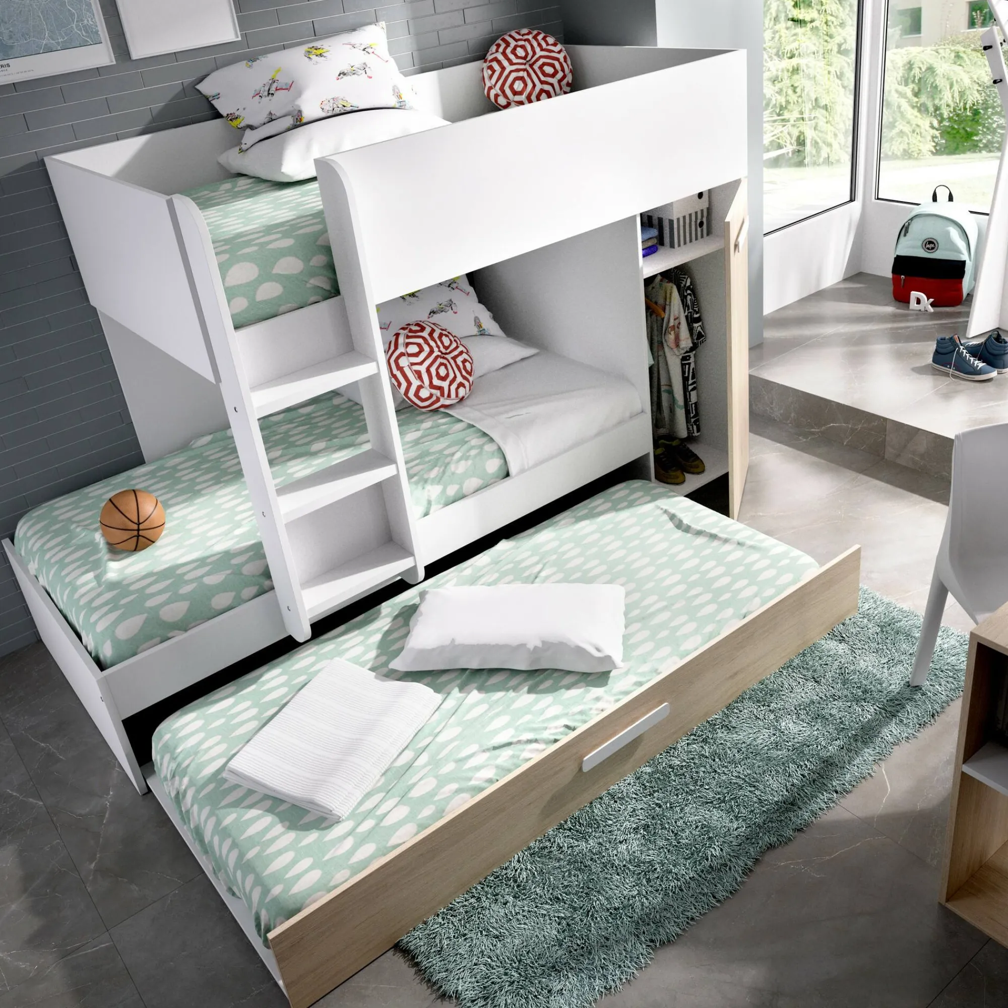 Composizione camera da letto Agle, 244x112h150 cm, Rovere e Bianco<Dmora Outlet