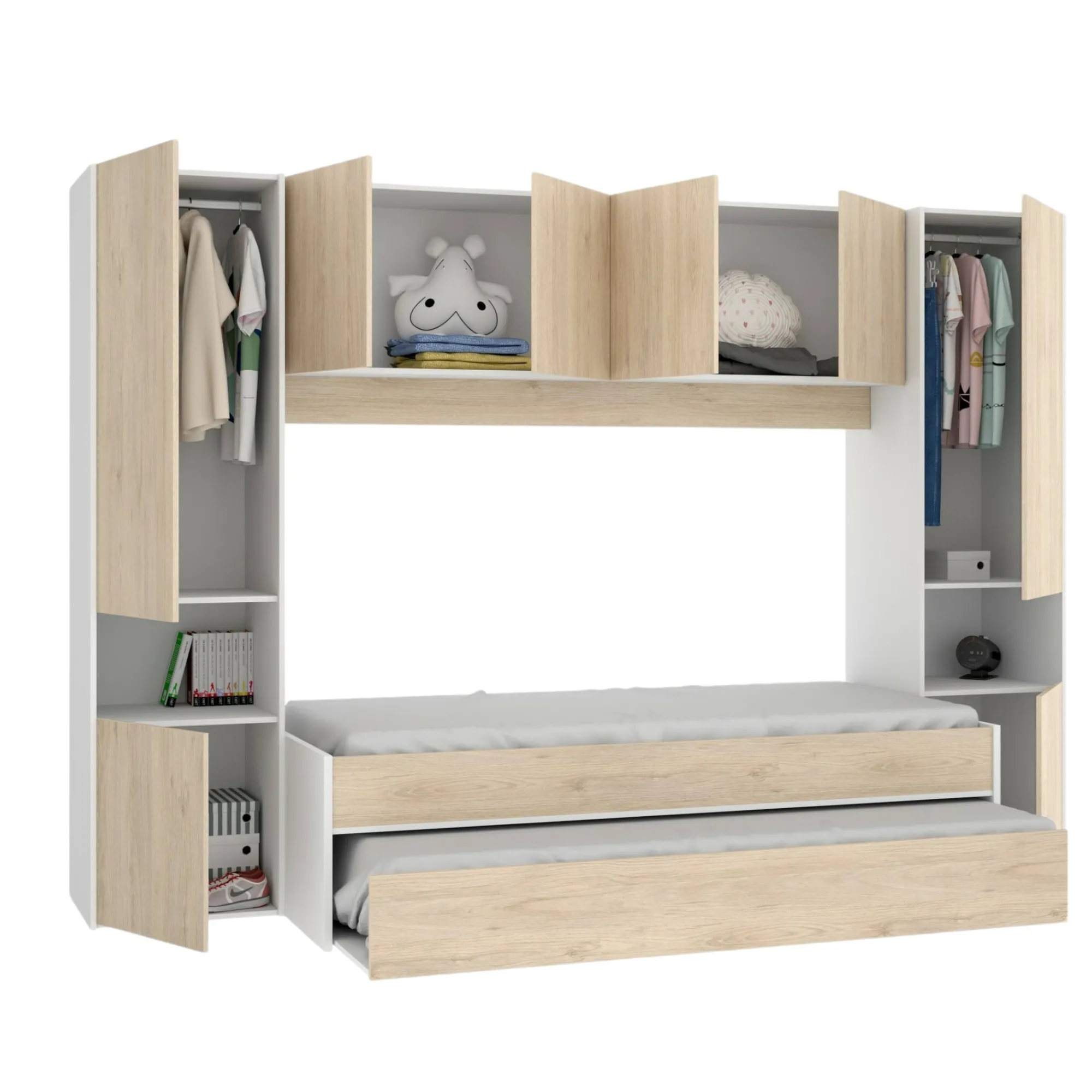 Composizione camera da letto Giustizia, 303x97h203 cm, Rovere e Bianco<Dmora Best Sale