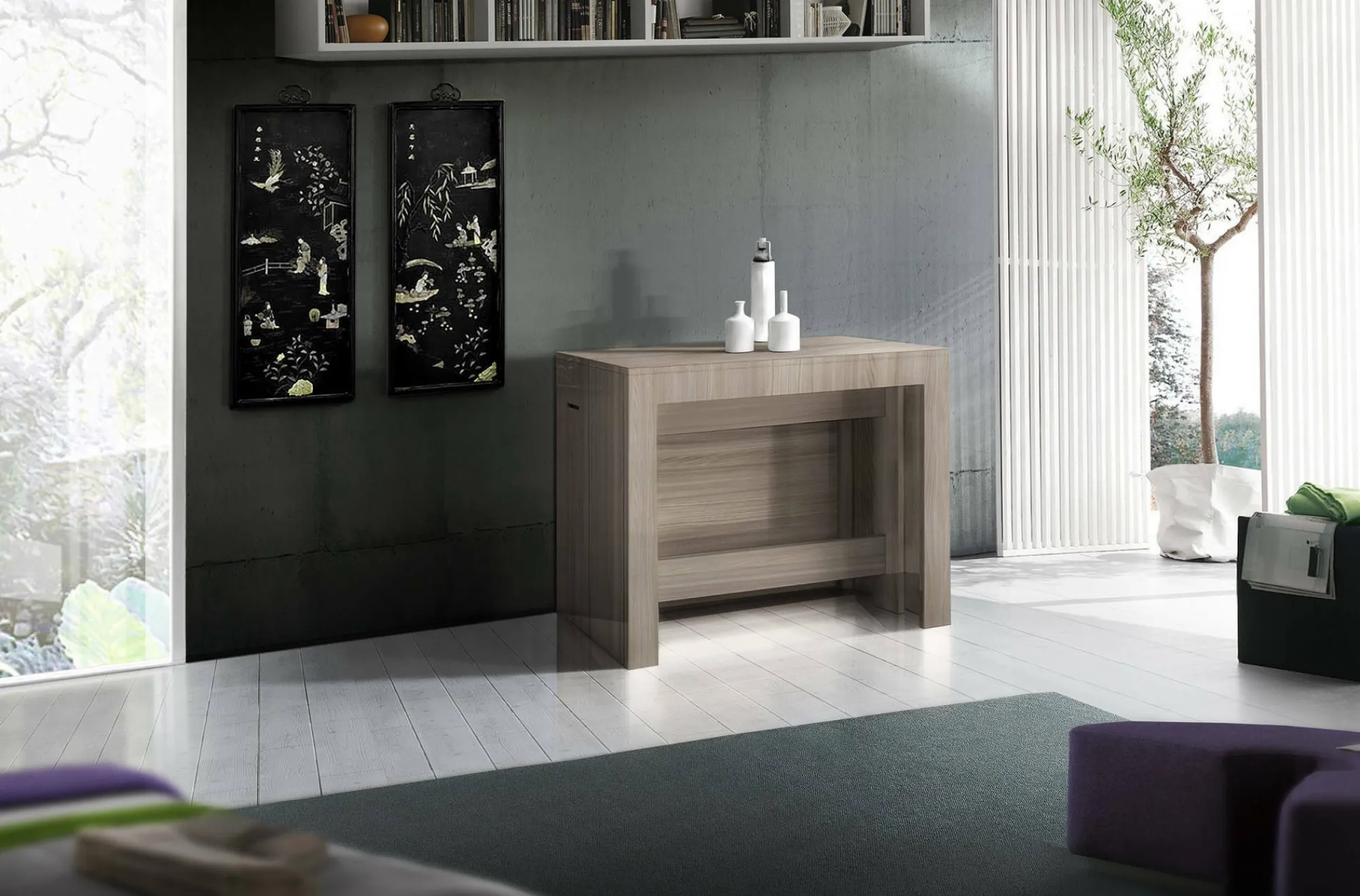 Consolle allungabile Anello, cm 51/300x90h77, Olmo perla<Dmora Online