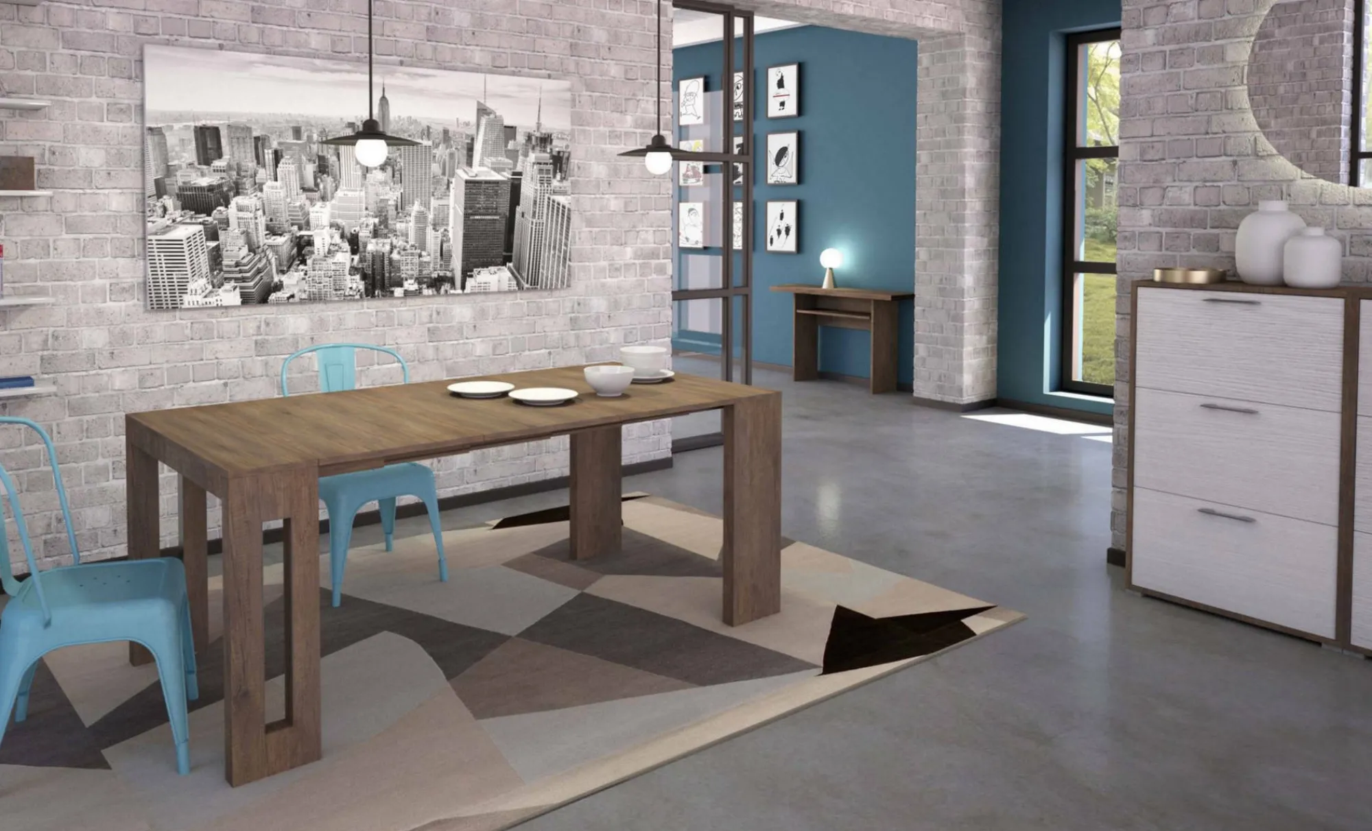 Consolle allungabile Detound, 186x80h76 cm, Rovere scuro<Dmora Fashion