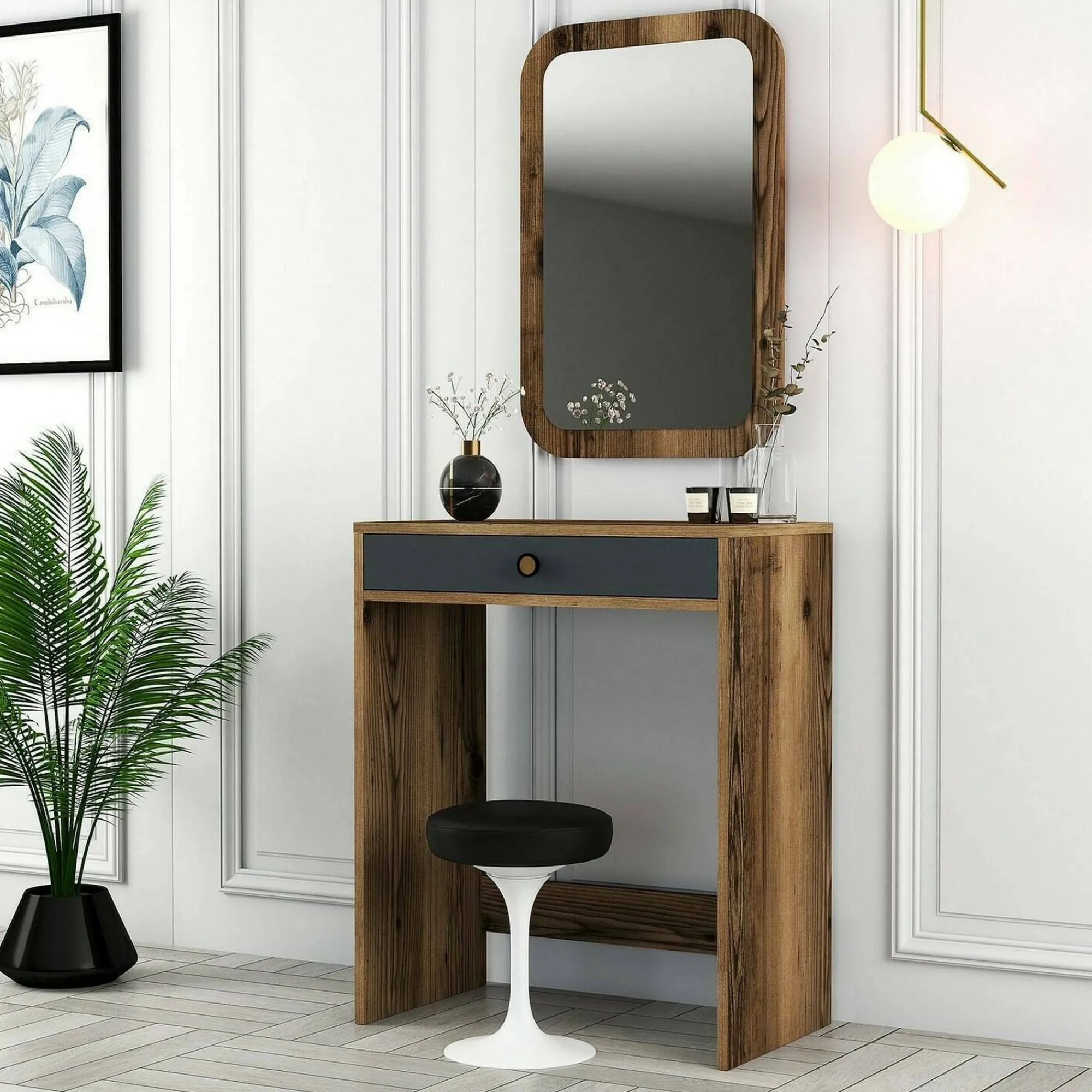 Consolle Baunei, 70x85h40 cm, Noce e Antracite<Dmora Best Sale