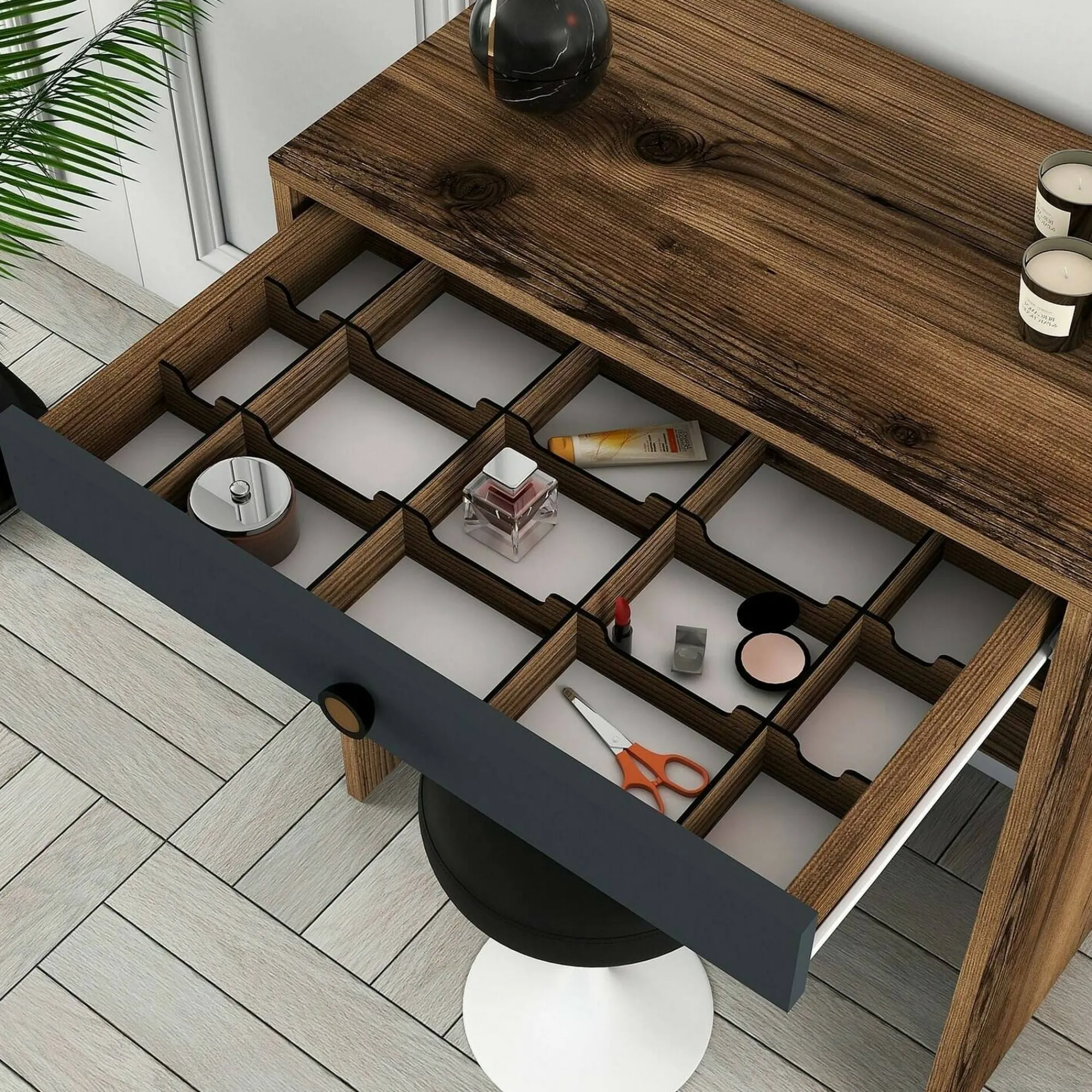 Consolle Baunei, 70x85h40 cm, Noce e Antracite<Dmora Best Sale