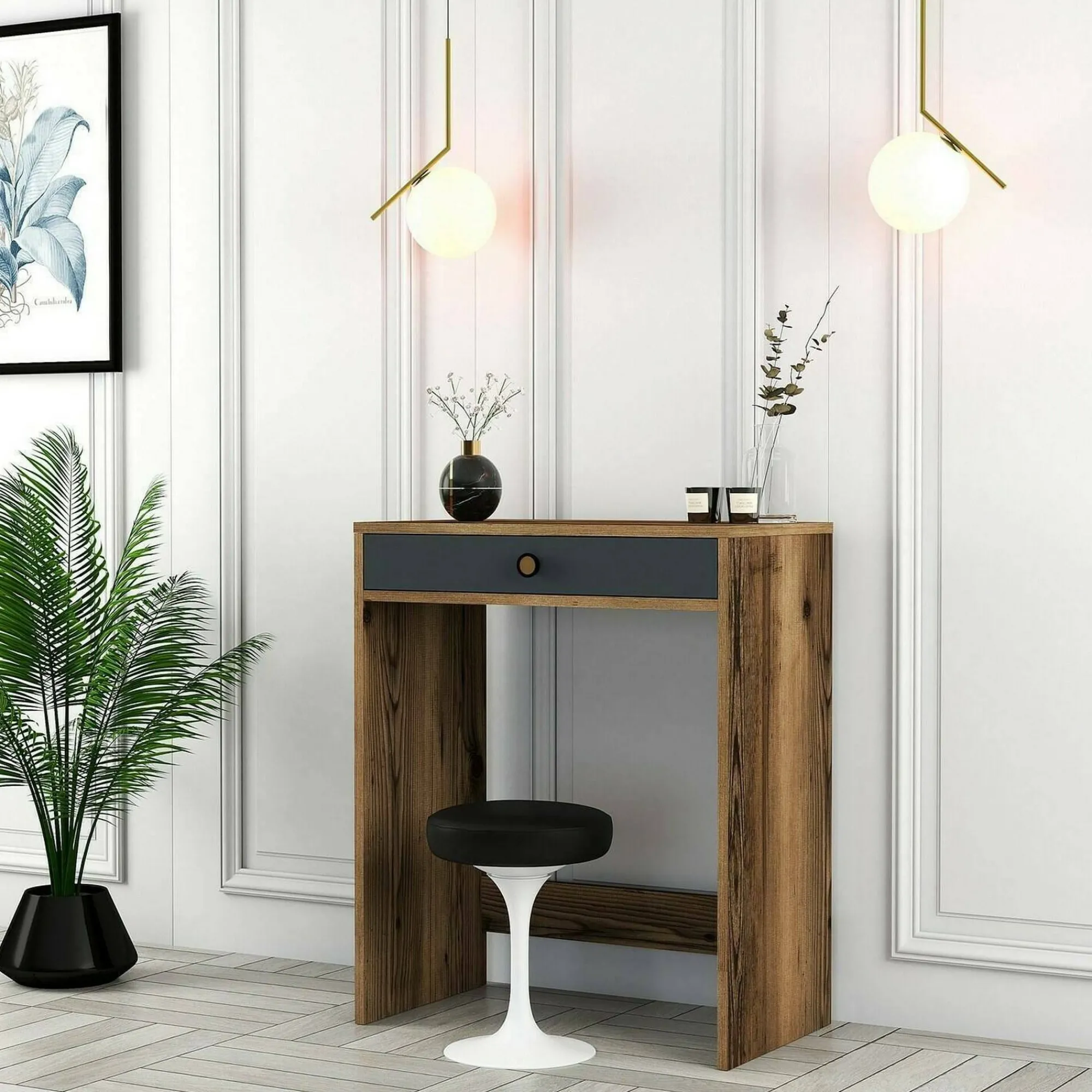 Consolle Bedonia, 70x85h40 cm, Noce e Antracite<Dmora Store