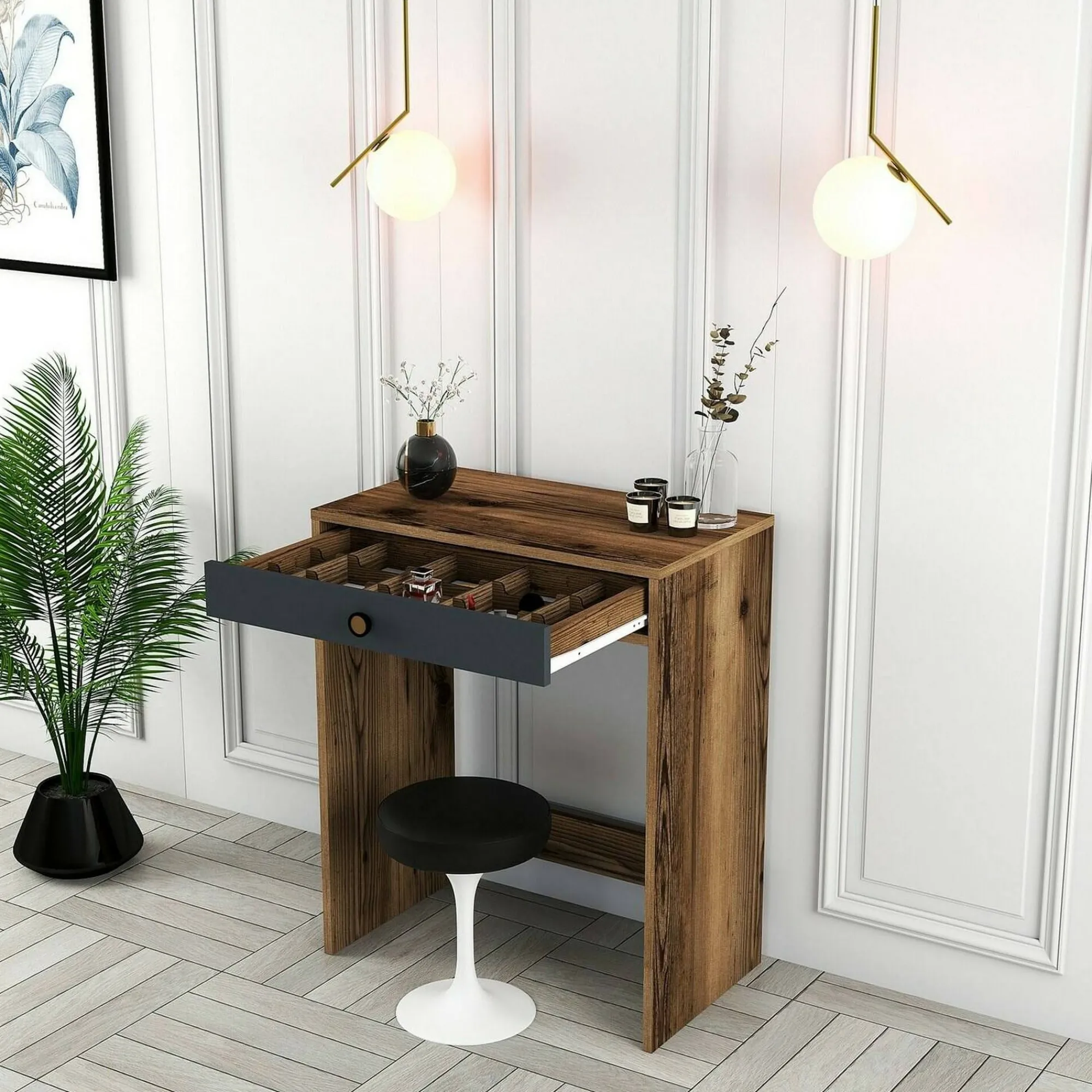 Consolle Bedonia, 70x85h40 cm, Noce e Antracite<Dmora Store