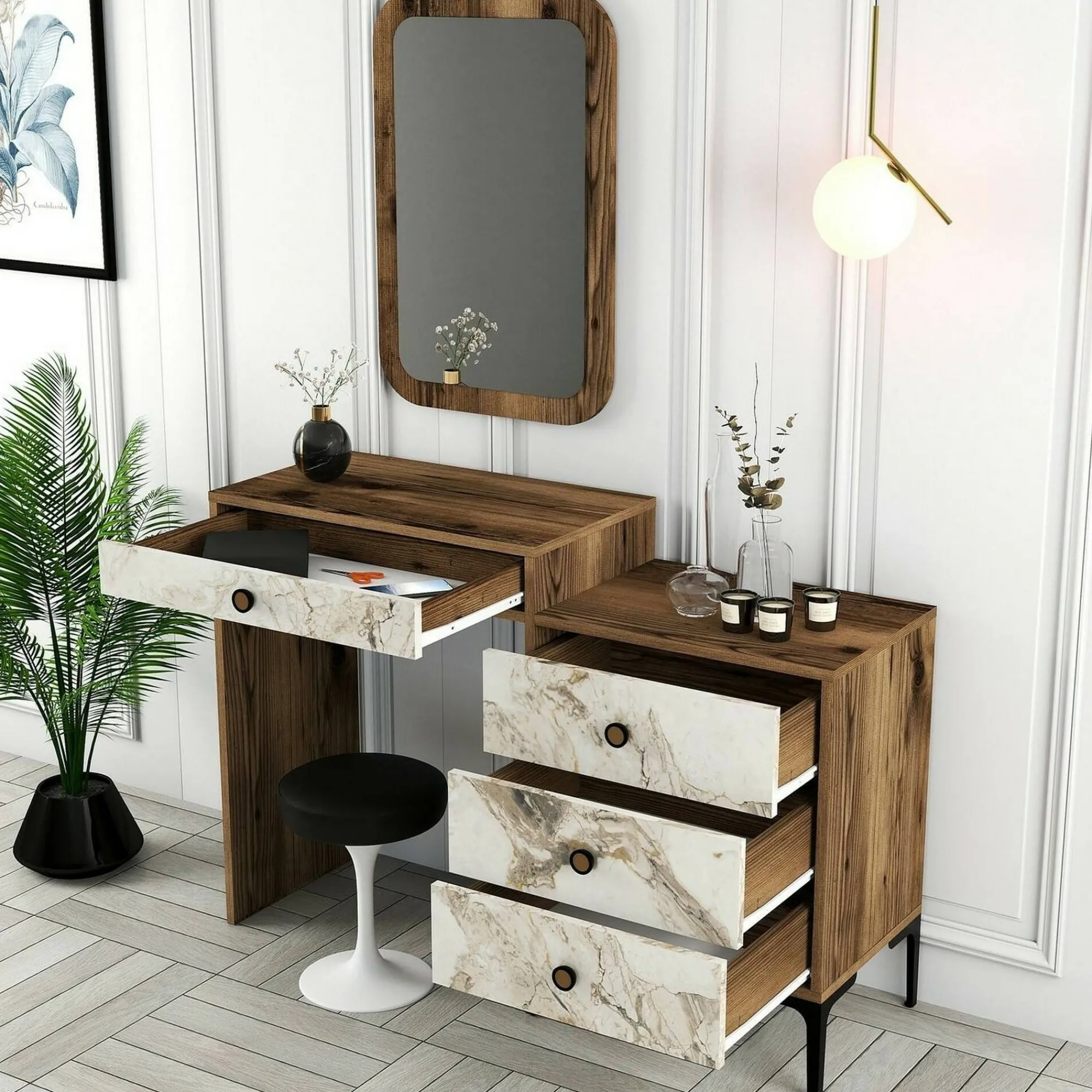 Consolle Namtheun, 124x40h85 cm, Noce e Bianco<Dmora Clearance